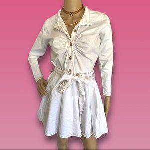GJG Denim White Western Belted Bodice Shirt Circle Skater Dress Women’s Small